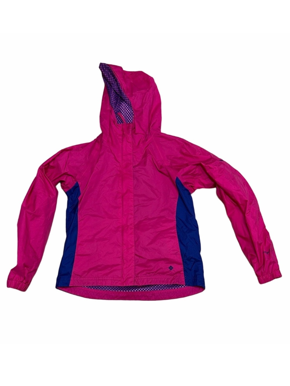 Columbia Girls Youth 10/12 Pink Blue Waterproof Hooded Rain Jacket Packable
